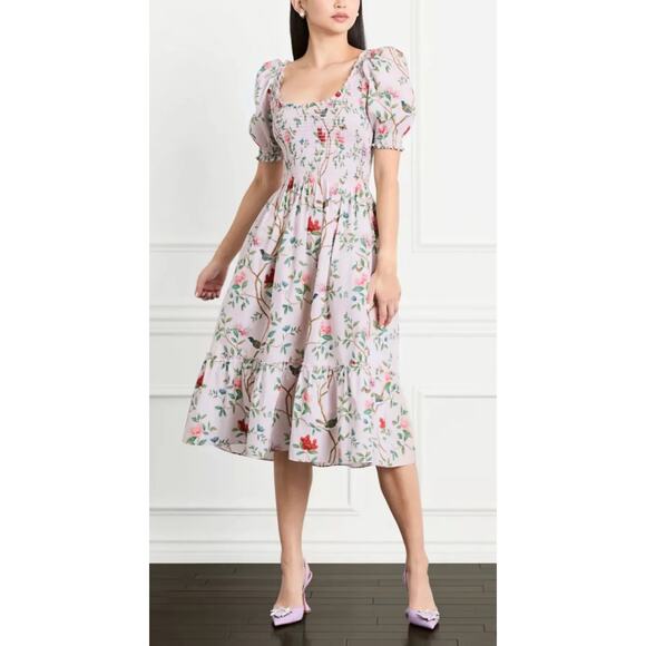 Hill House Dresses & Skirts - Hill House Home Smocked Louisa Nap Midi Dress Diane Pink Floral Garden Print M